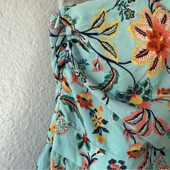 One Shoulder Turquoise floral Wide Leg Jumpsuit Size 6 Medium - Picture 6 of 8